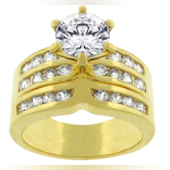 18k Gold Plated Simulated Diamond Engagement Set 2.3ct Total Weight Size 8